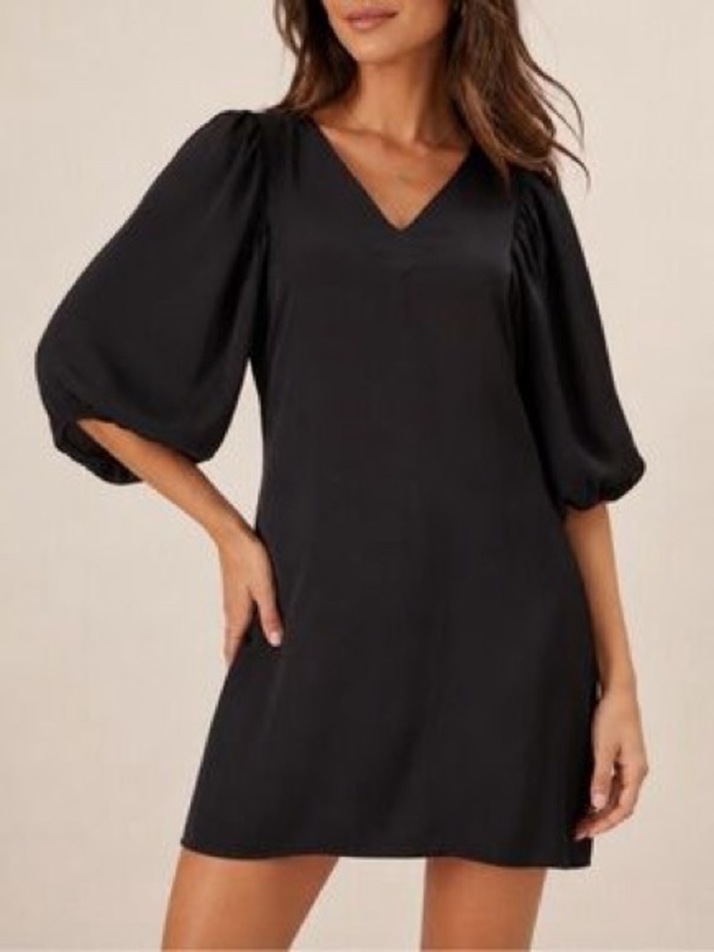 BCBGeneration Black V-Neck Puff Sleeve Mini Dress LBD Size 2